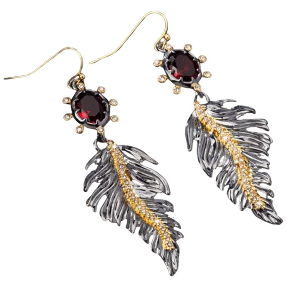 ALEXIS BITTAR • Crystal Feather Leaf Drop Earrings - Picture 4 of 5